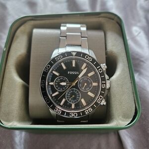 Fossil Silver and Black Chronograph Watch